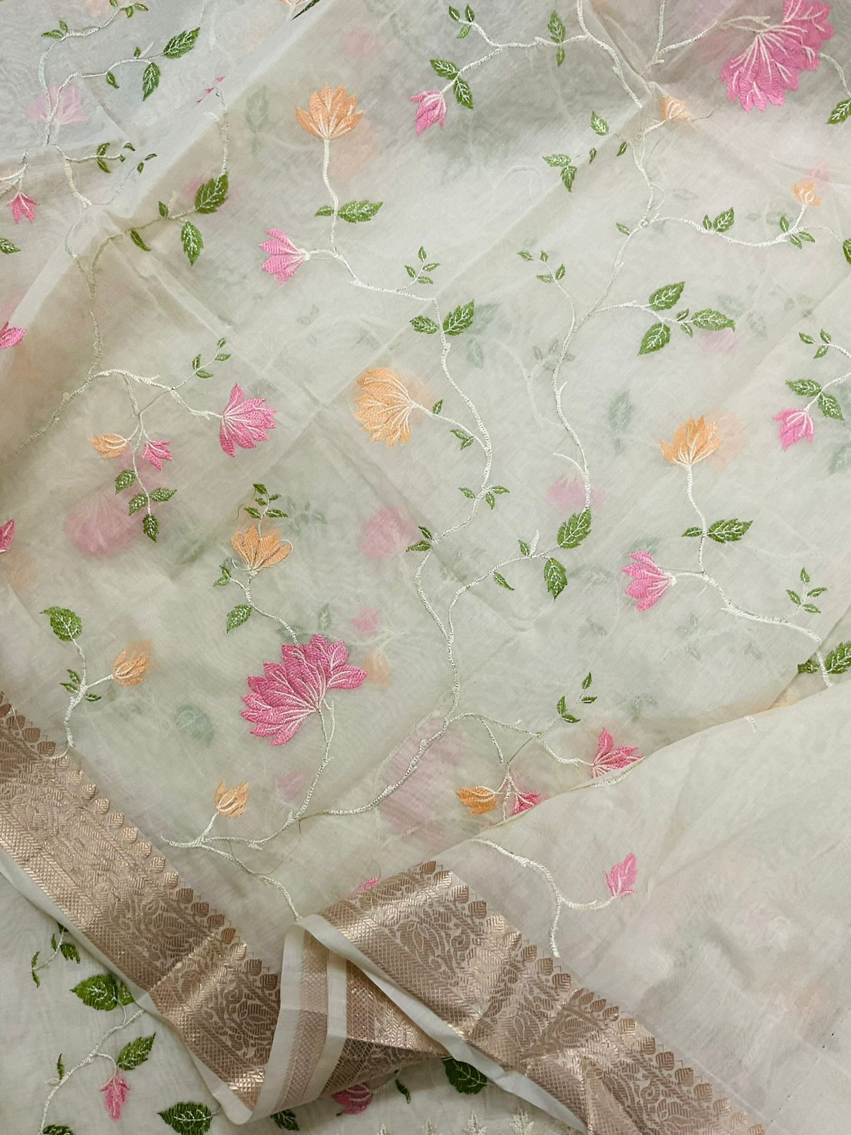 Soft Fine Chanderi Embroidered Suit - Off White