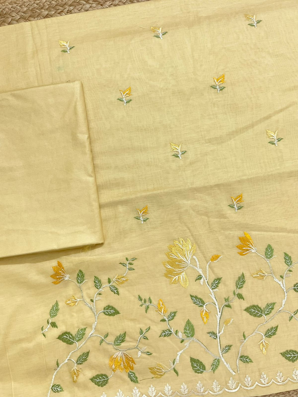 Soft Fine Chanderi Embroidered Suit - Yellow