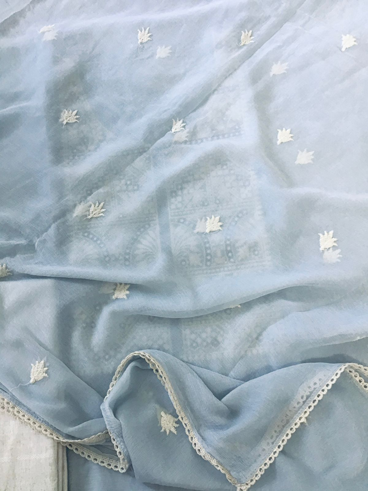 Soft Cotton Silk Embroidered Suit - Blue
