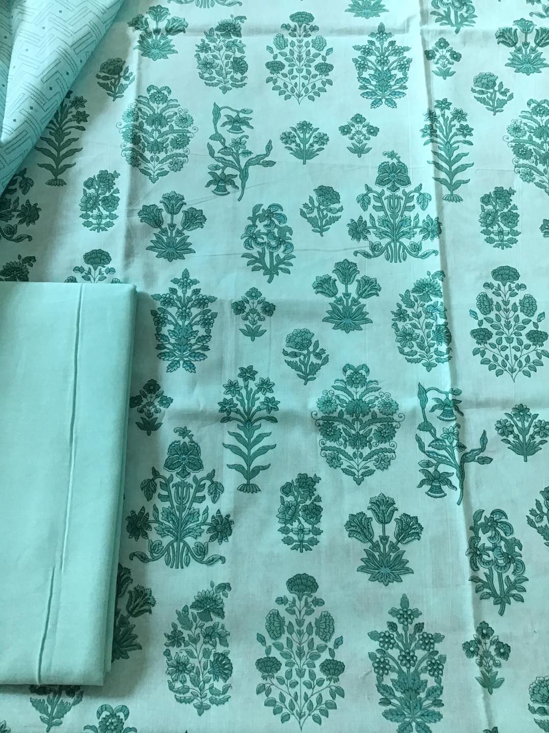 Pure Cotton Printed Suit - Sea Blue