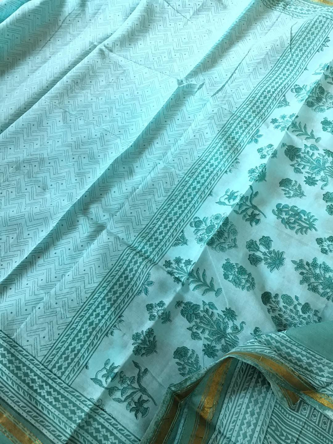 Pure Cotton Printed Suit - Sea Blue