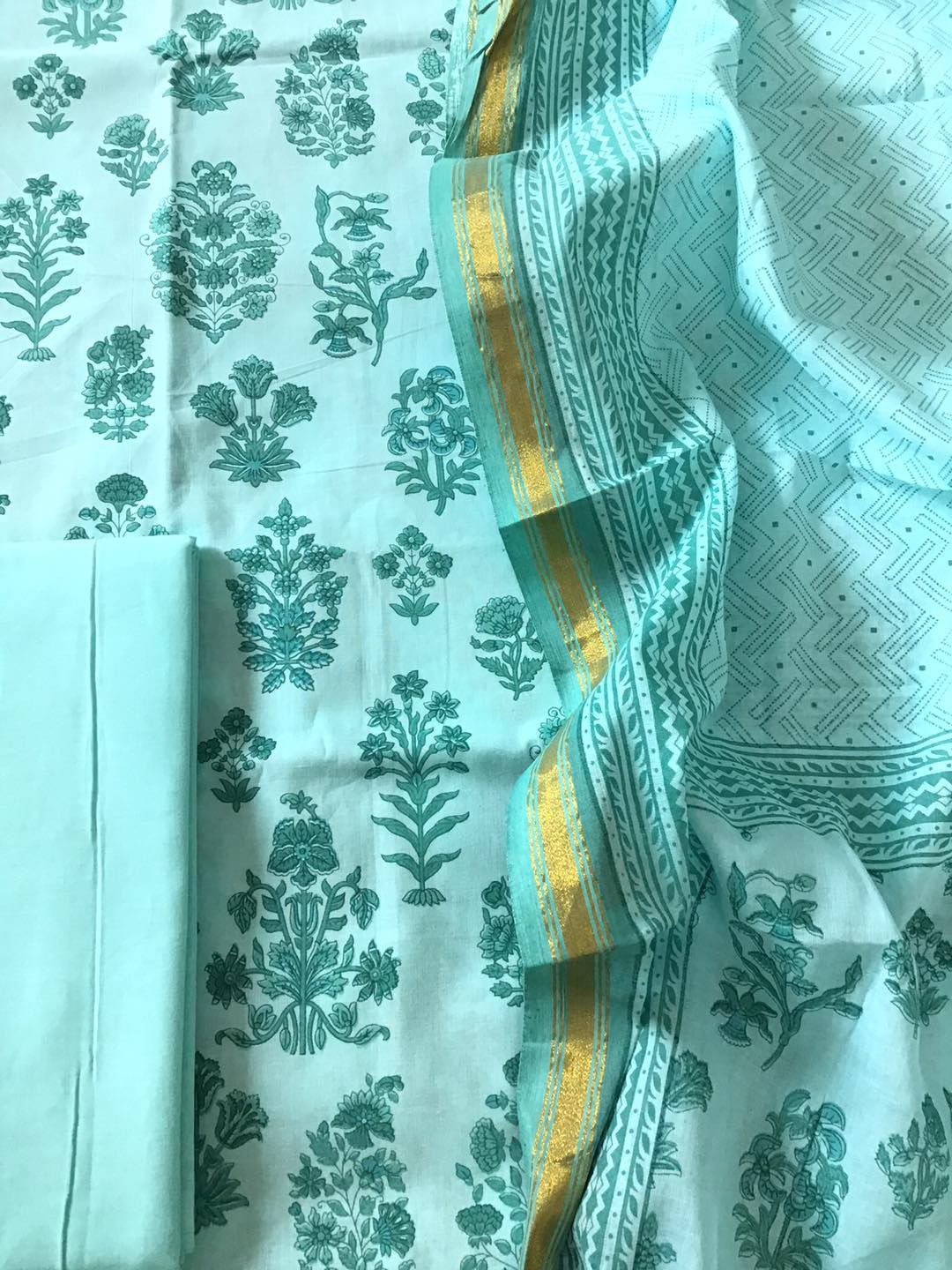 Pure Cotton Printed Suit - Sea Blue