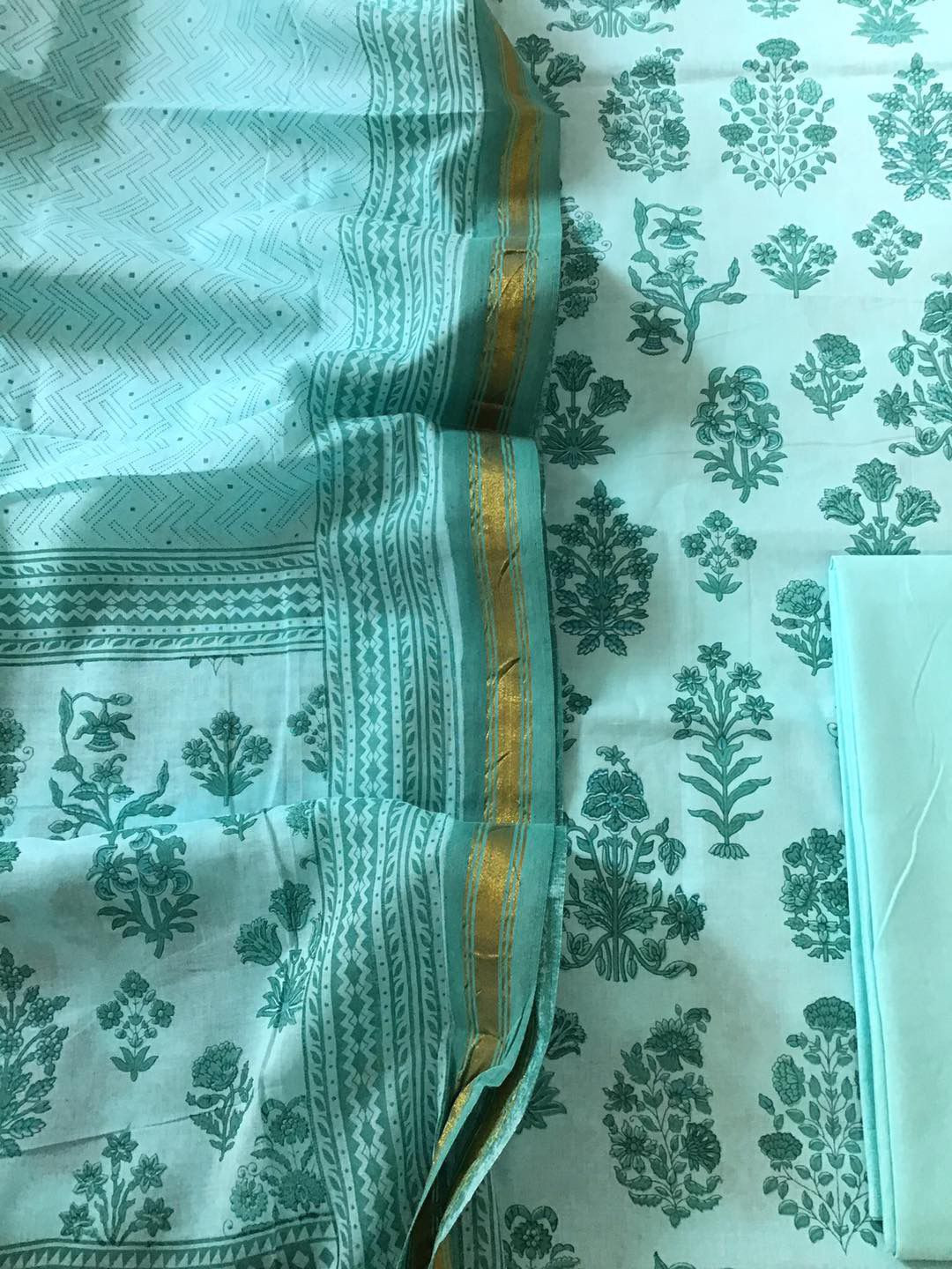 Pure Cotton Printed Suit - Sea Blue