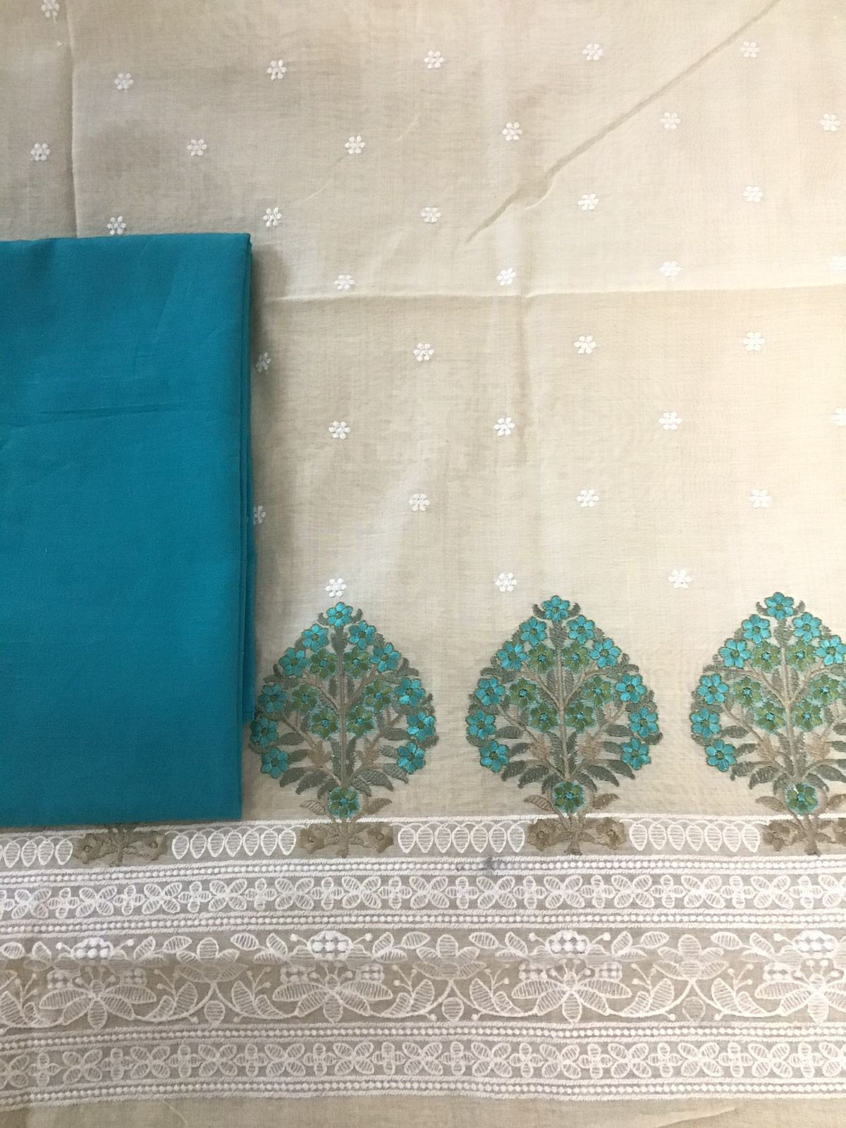Soft Chanderi Embroidered Suit - Beige