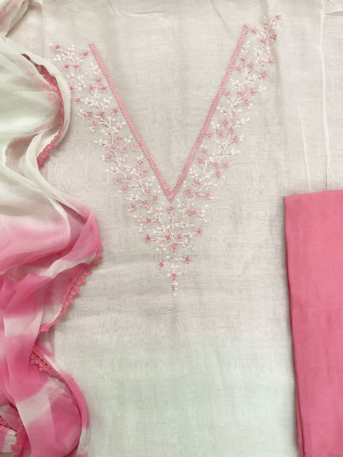 Pure Mul Chanderi Shaded Embroidered Suit - Offwhite