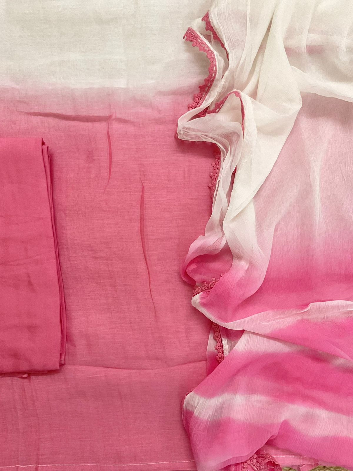 Pure Mul Chanderi Shaded Embroidered Suit - Offwhite