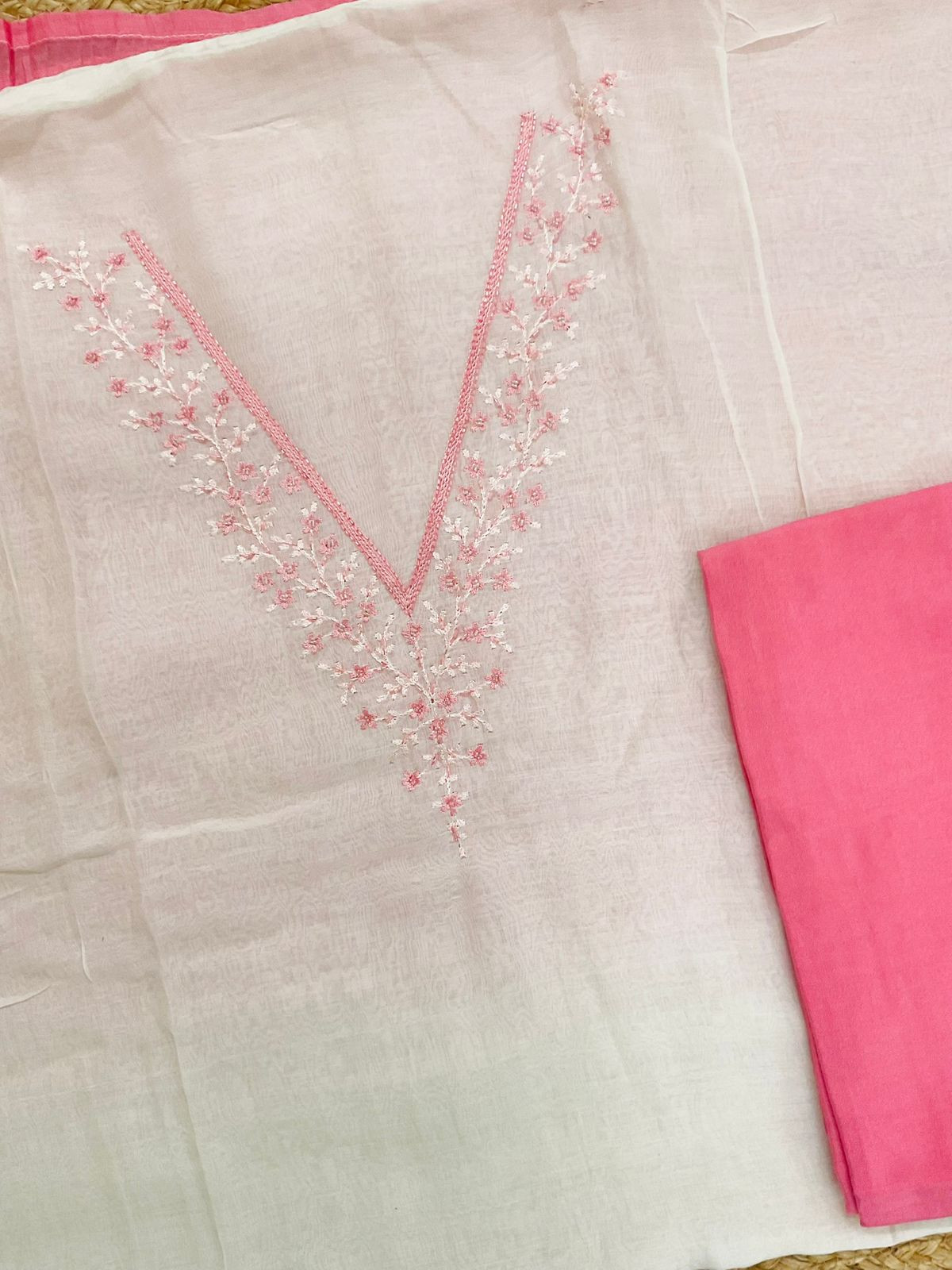 Pure Mul Chanderi Shaded Embroidered Suit - Offwhite