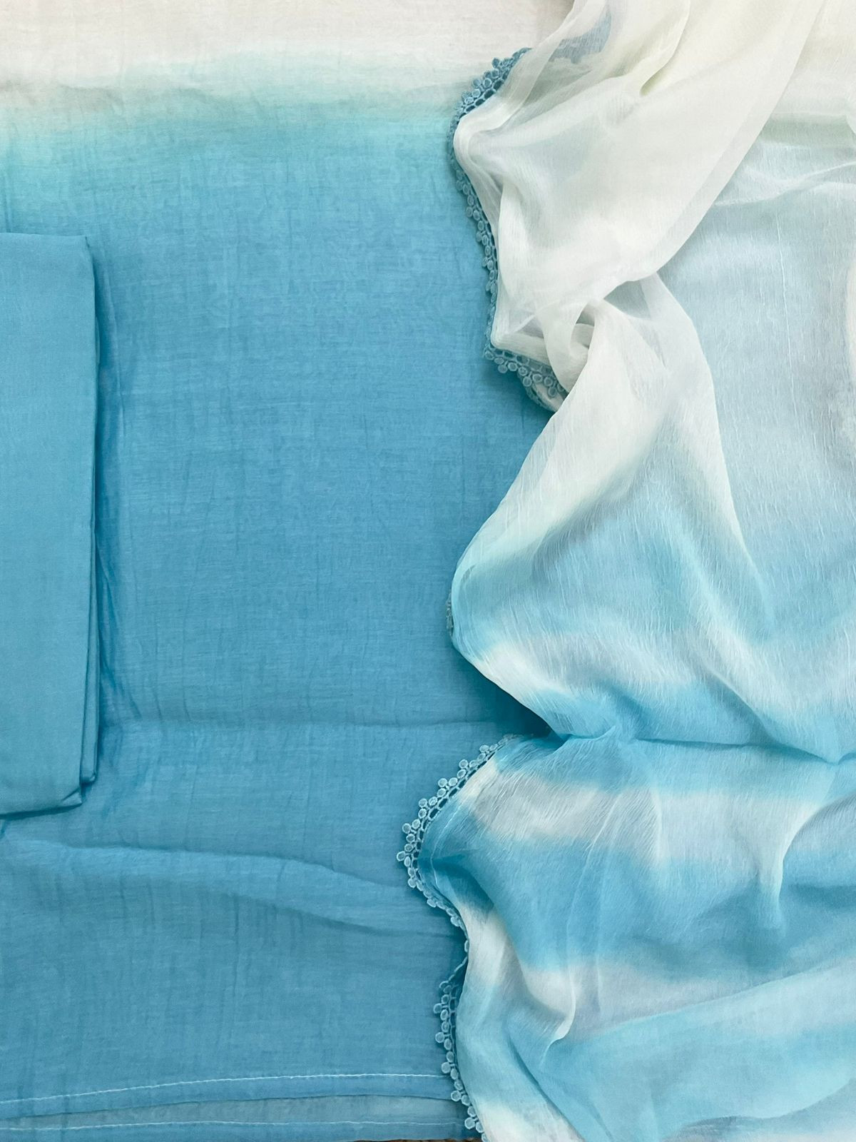 Pure Mul Chanderi Shaded Embroidered Suit - Offwhite