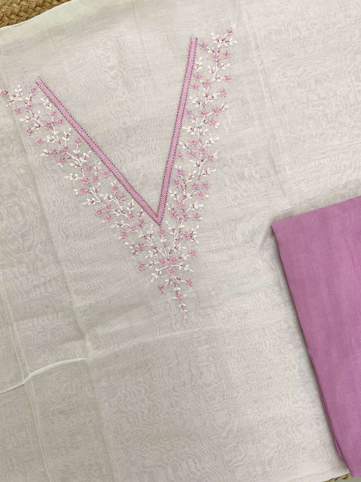 Pure Mul Chanderi Shaded Embroidered Suit - Offwhite