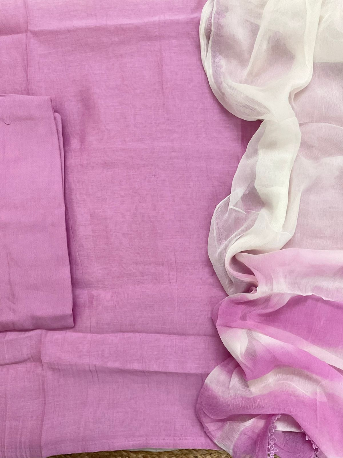 Pure Mul Chanderi Shaded Embroidered Suit - Offwhite