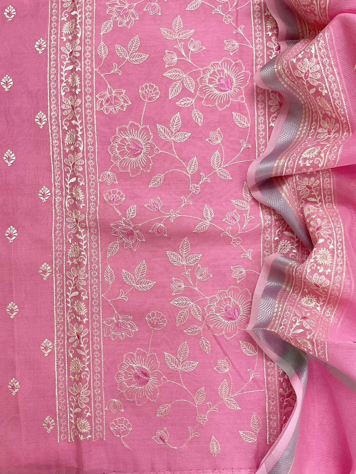 Soft Supernet Embroidered Suit - Pink