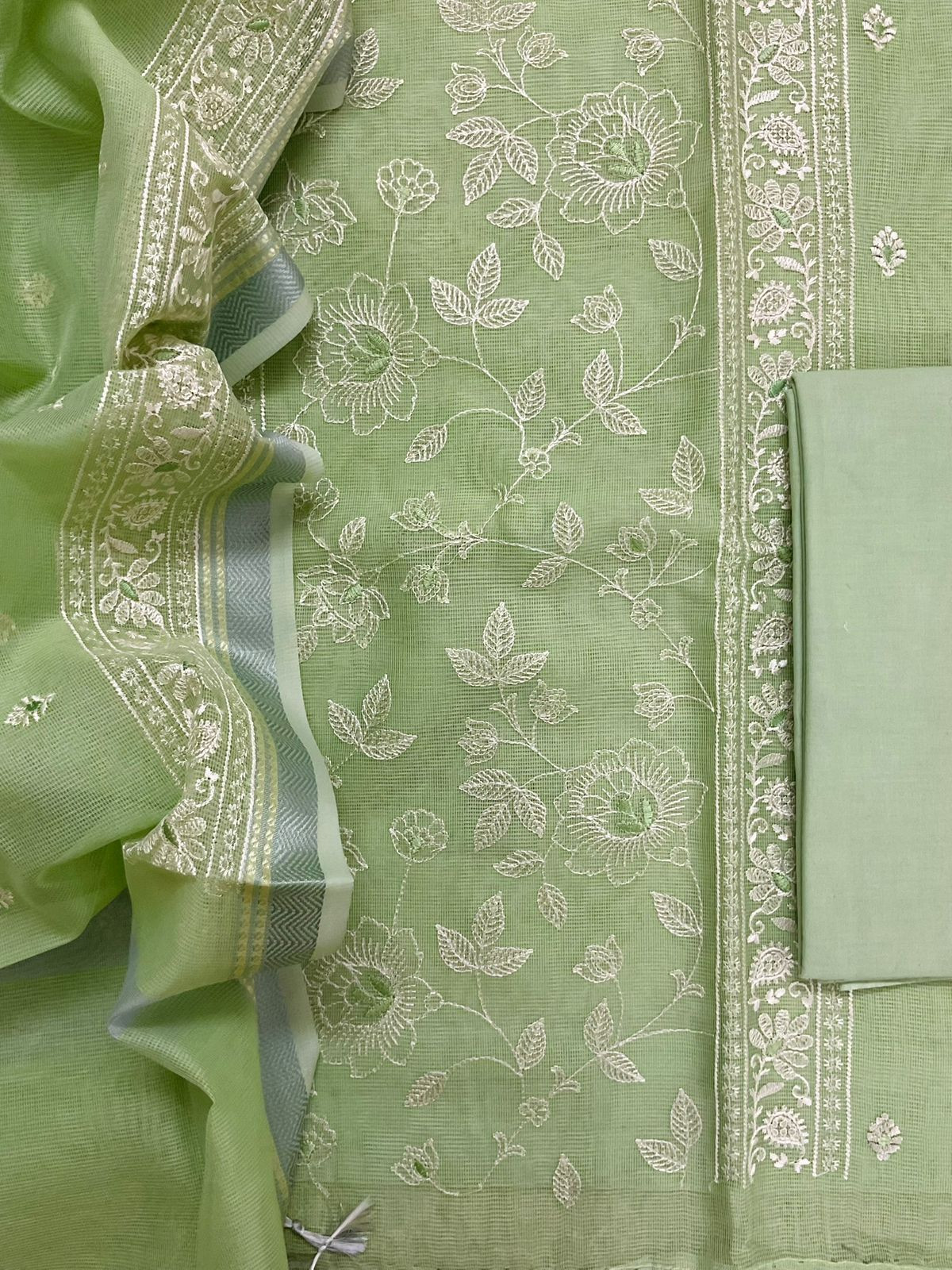 Soft Supernet Embroidered Suit - Green