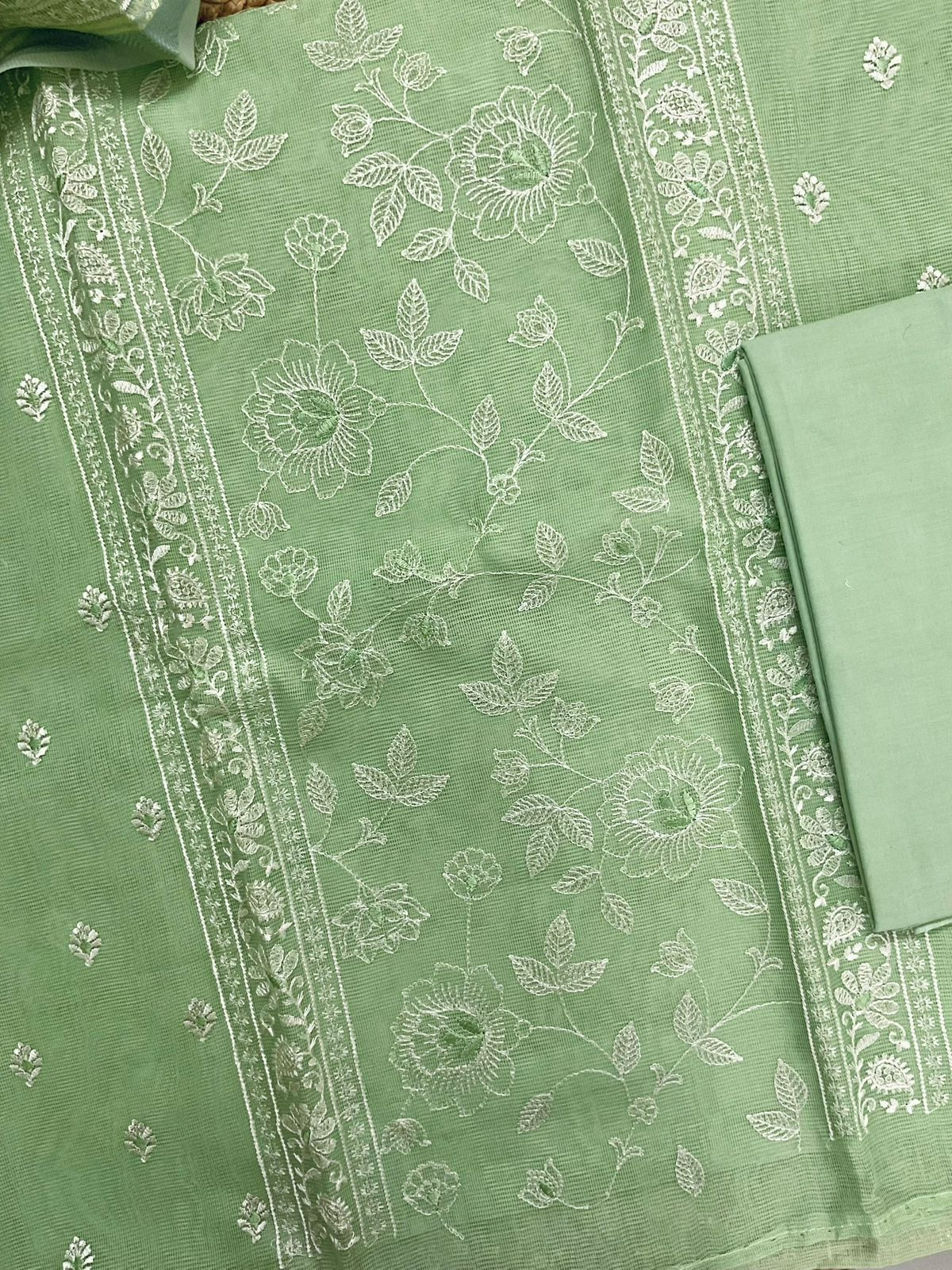 Soft Supernet Embroidered Suit - Green