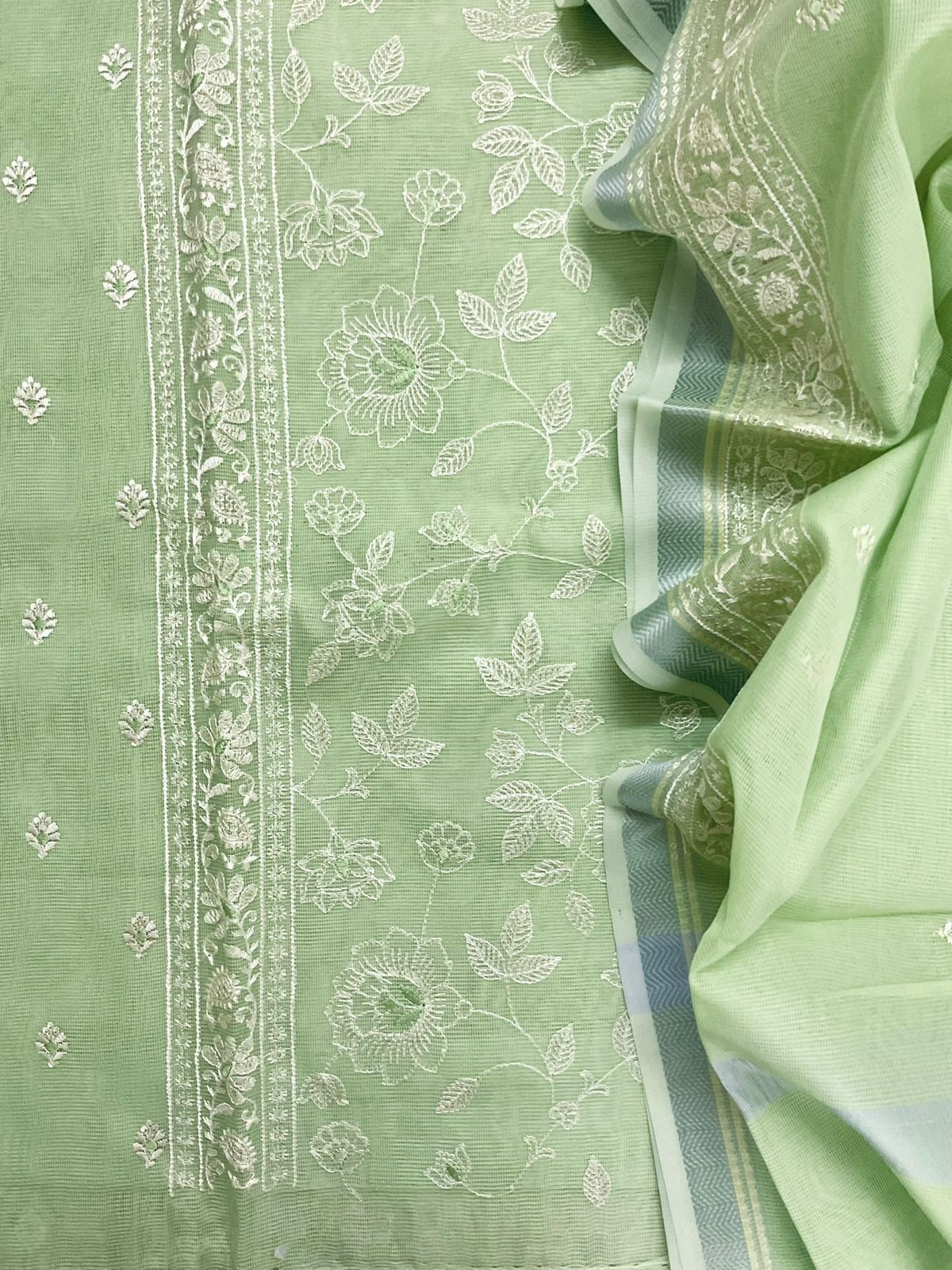 Soft Supernet Embroidered Suit - Green