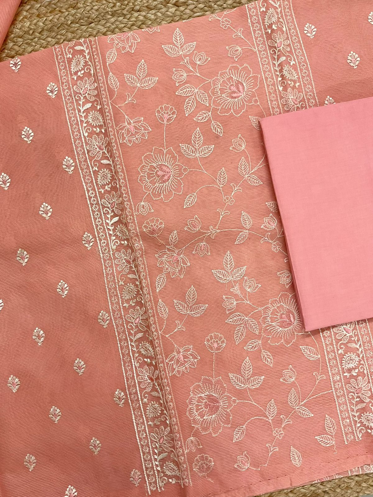 Soft Supernet Embroidered Suit - Peach