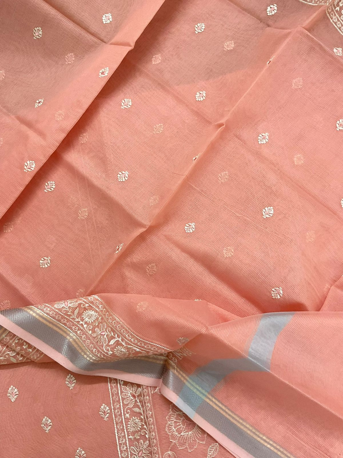 Soft Supernet Embroidered Suit - Peach