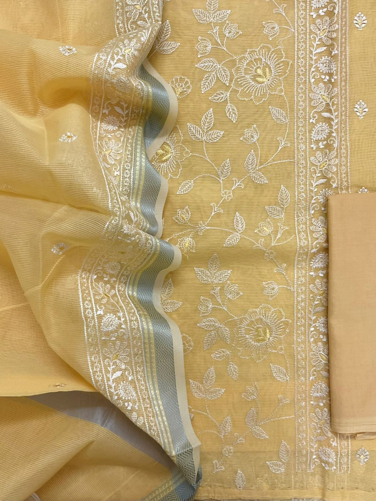 Soft Supernet Embroidered Suit - Yellow
