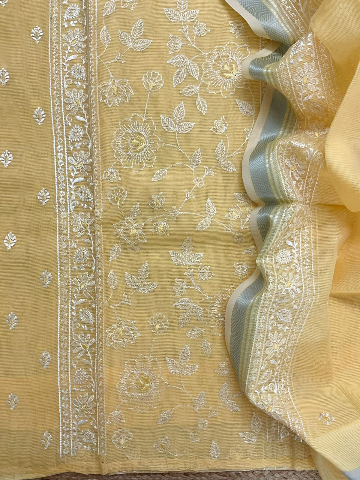 Soft Supernet Embroidered Suit - Yellow