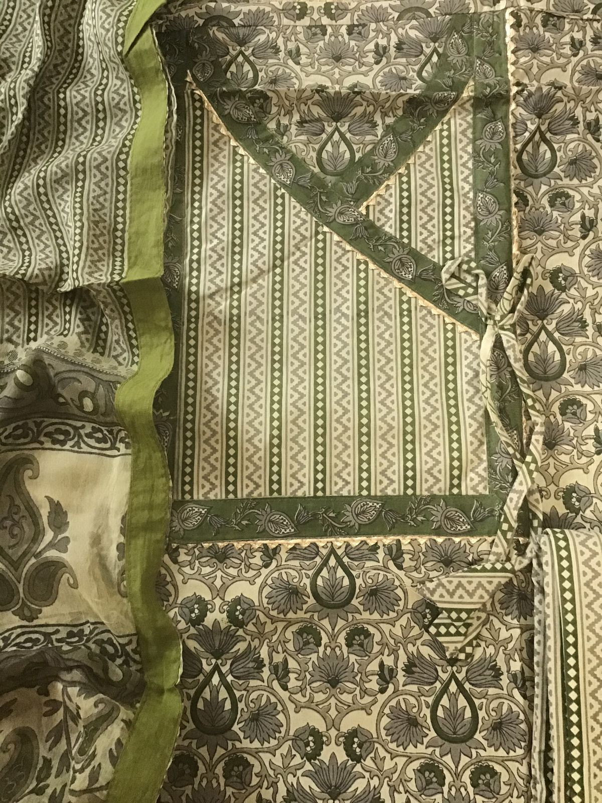 Pure Cotton Printed Embroidered Suit - Beige