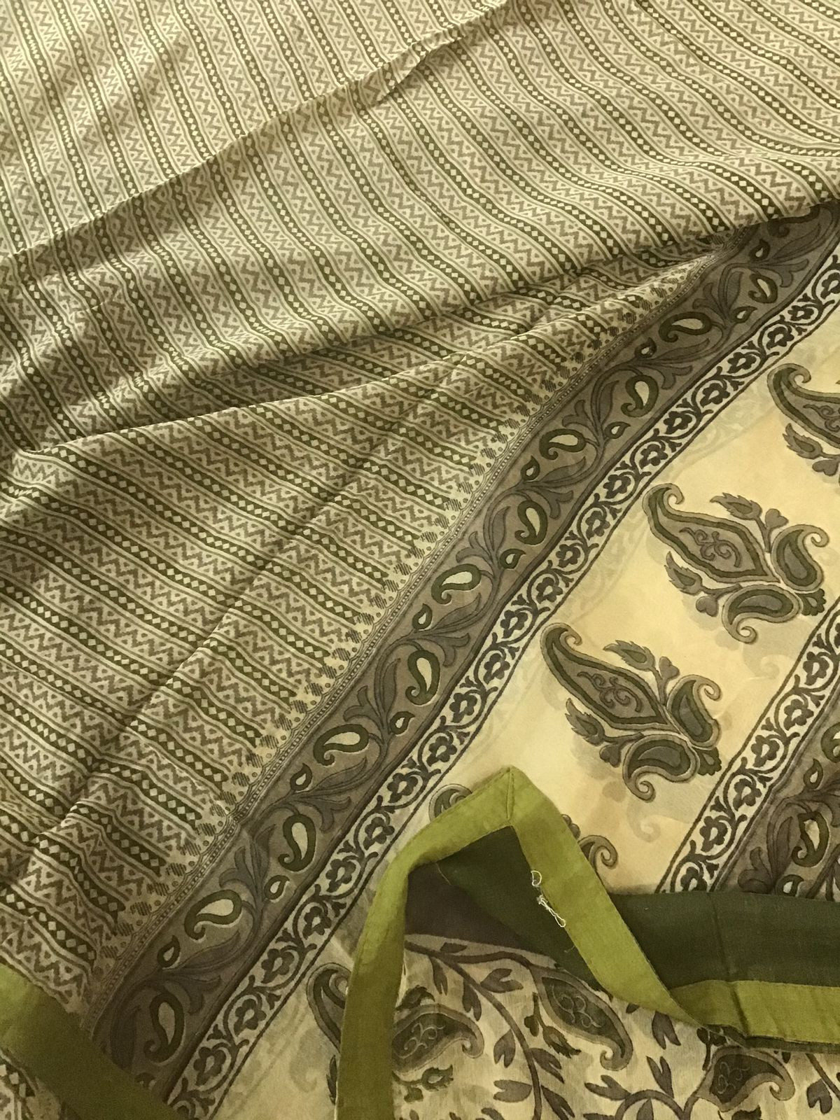 Pure Cotton Printed Embroidered Suit - Beige