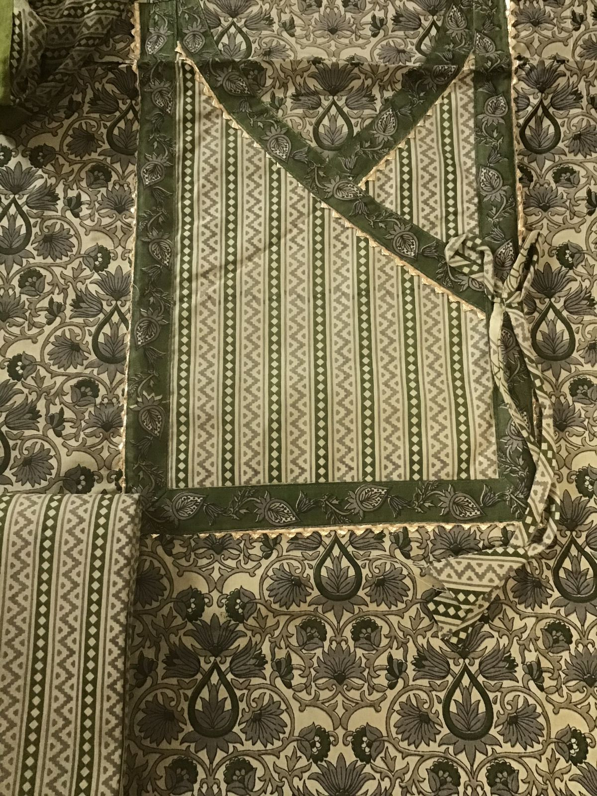 Pure Cotton Printed Embroidered Suit - Beige