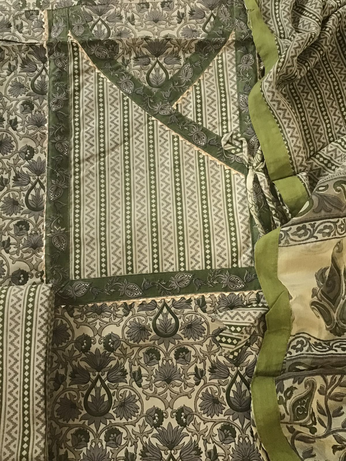 Pure Cotton Printed Embroidered Suit - Beige