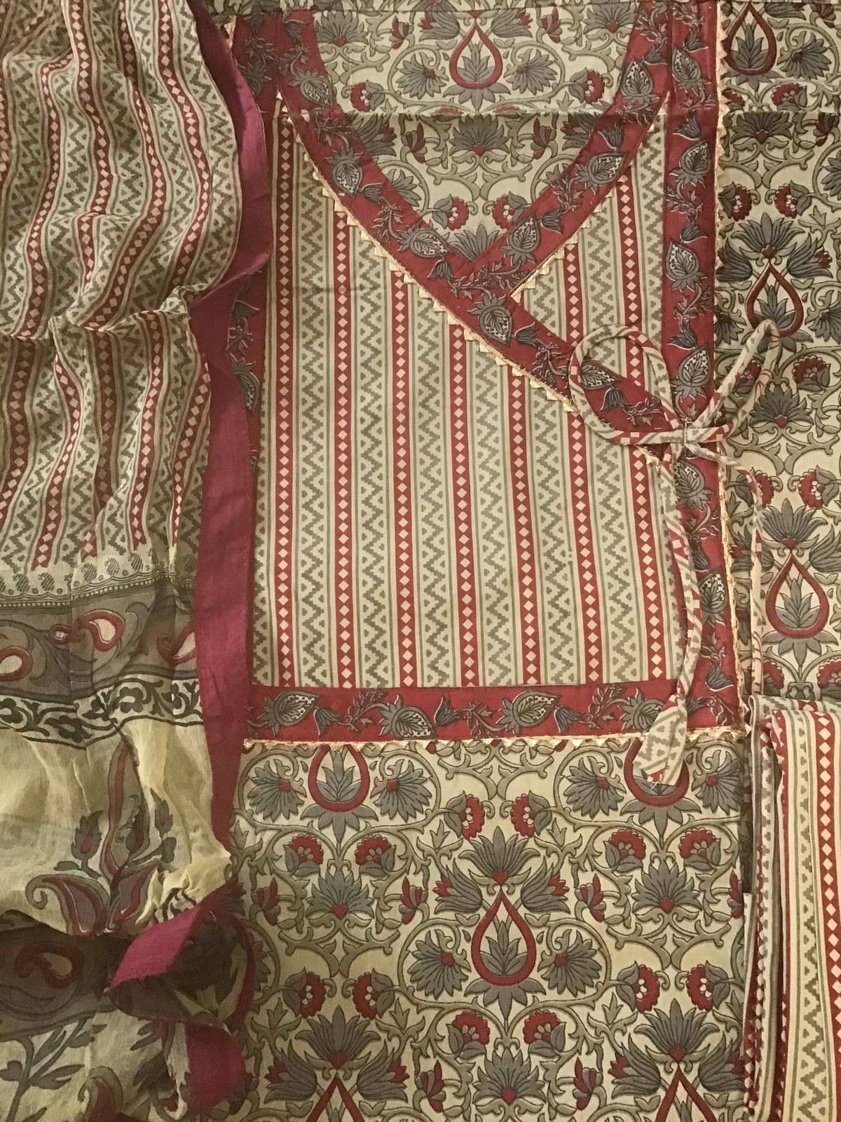 Pure Cotton Printed Embroidered Suit - Beige