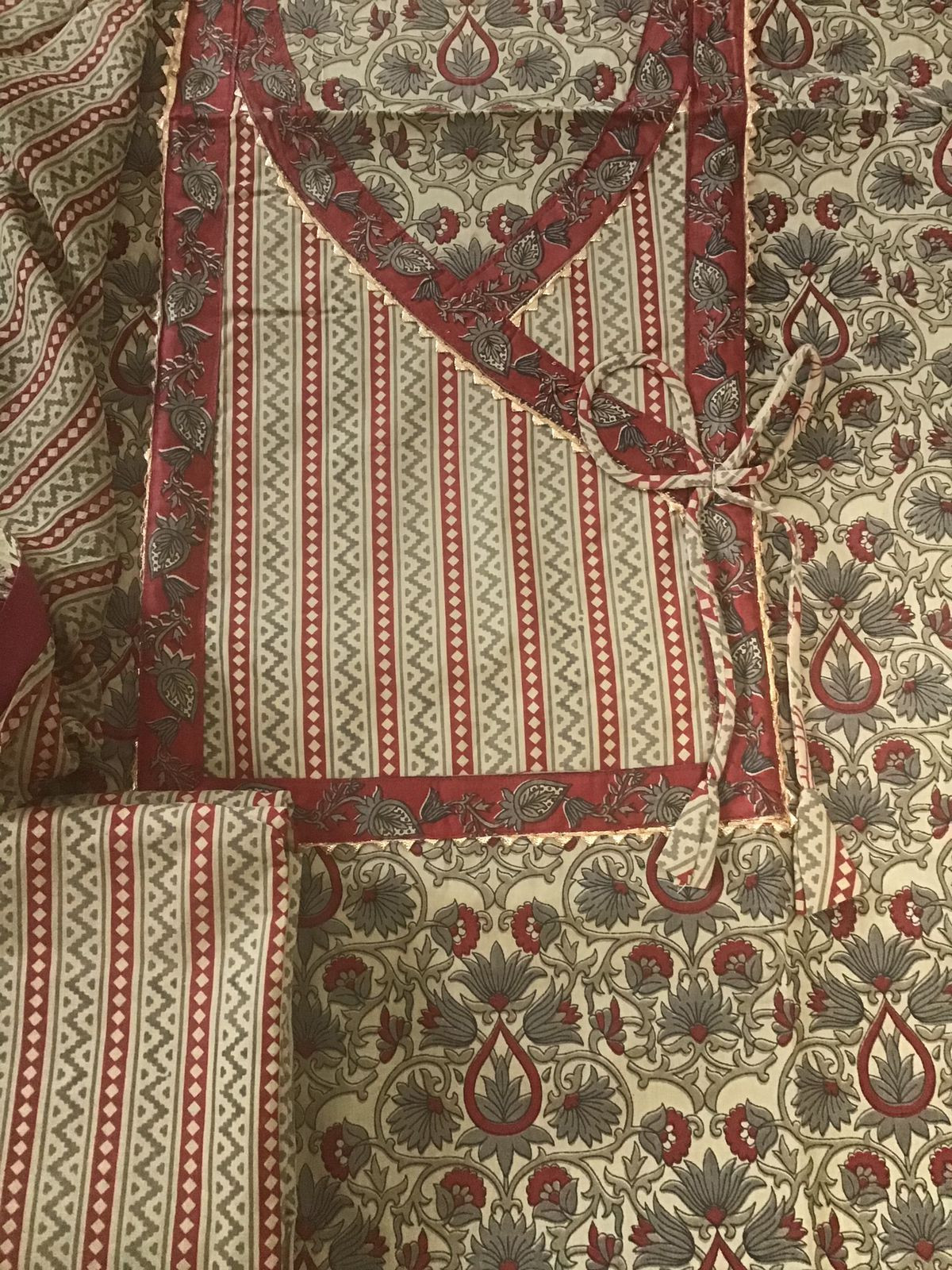 Pure Cotton Printed Embroidered Suit - Beige