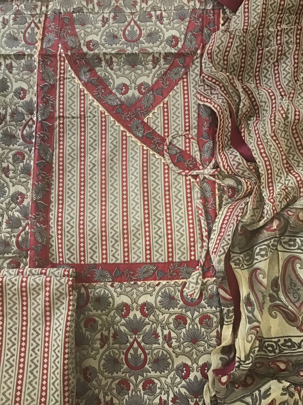 Pure Cotton Printed Embroidered Suit - Beige