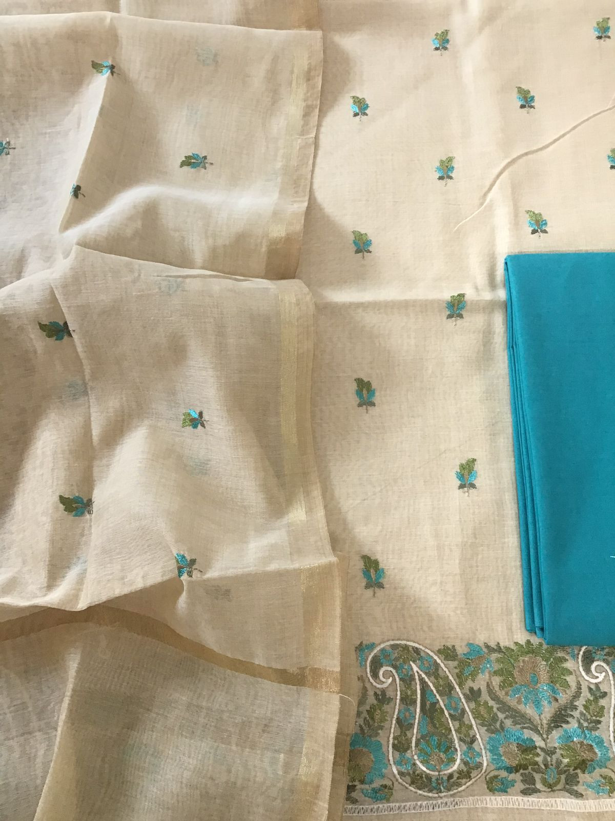 Soft Chanderi Embroidered Suit - Beige