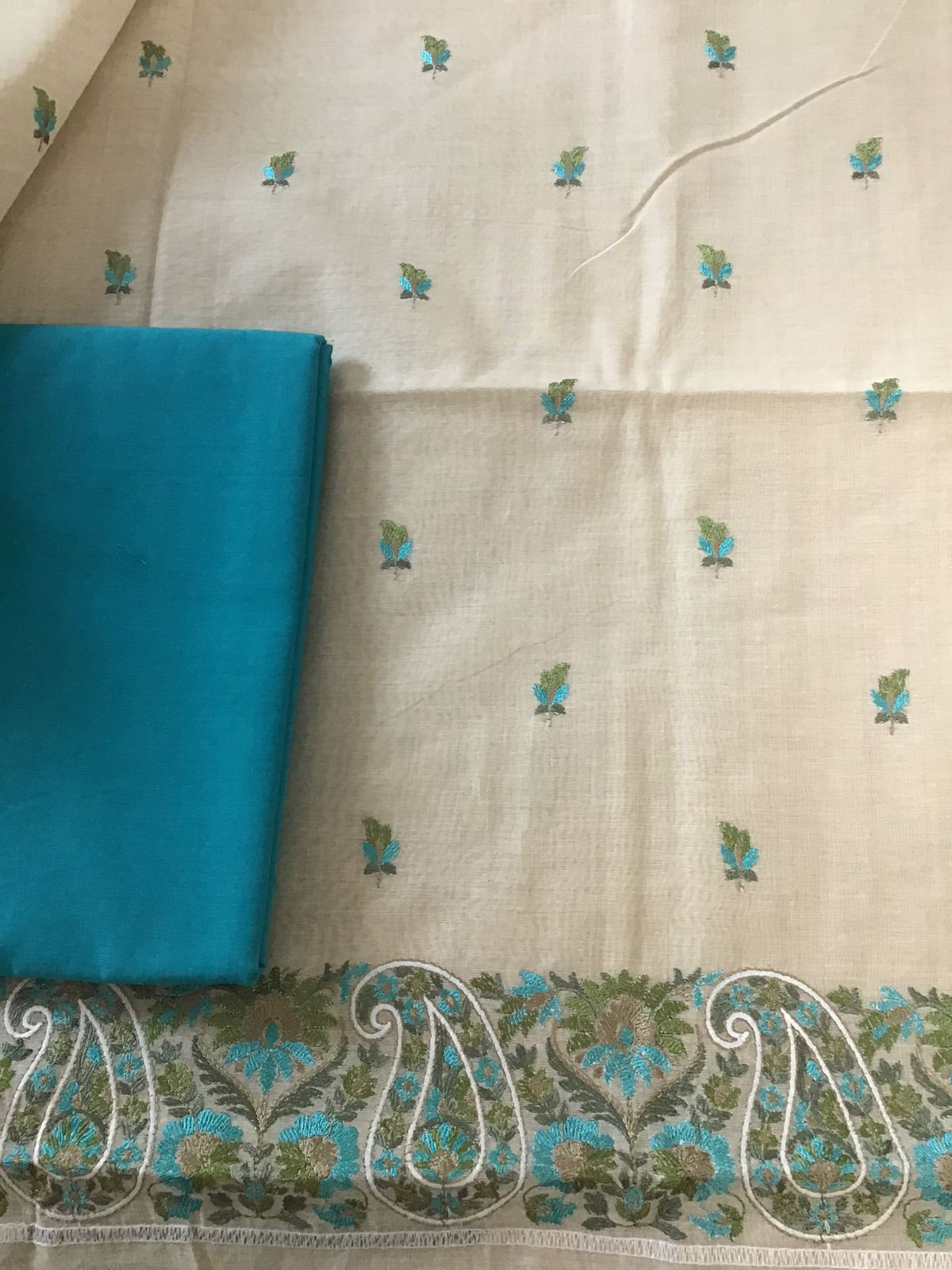 Soft Chanderi Embroidered Suit - Beige