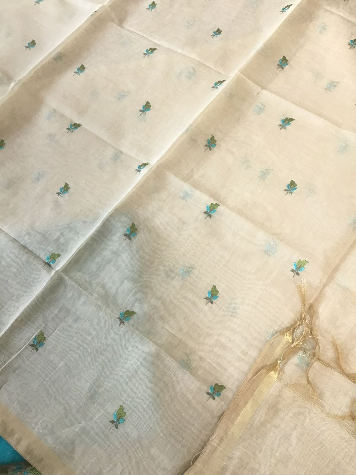 Soft Chanderi Embroidered Suit - Beige