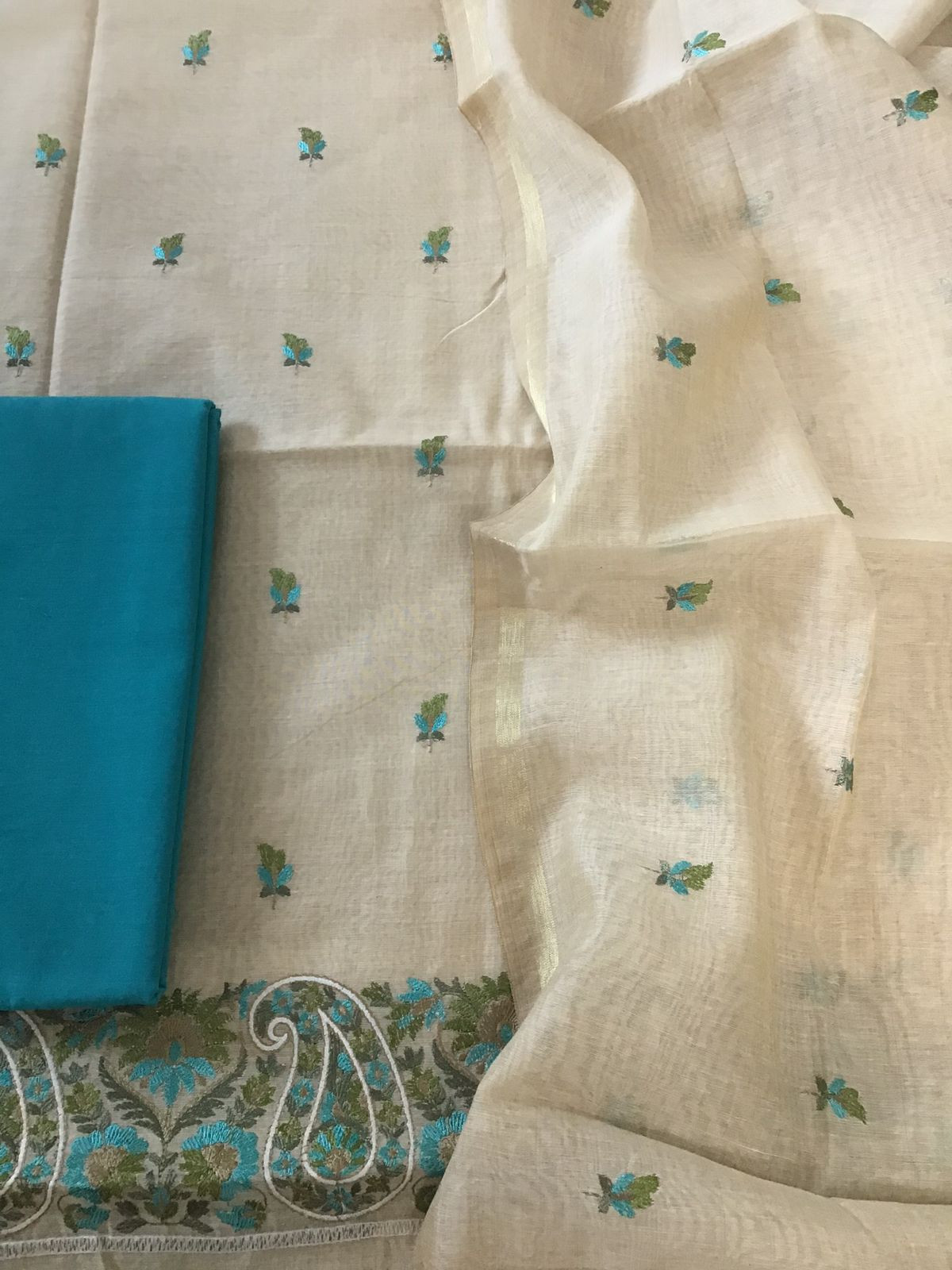 Soft Chanderi Embroidered Suit - Beige