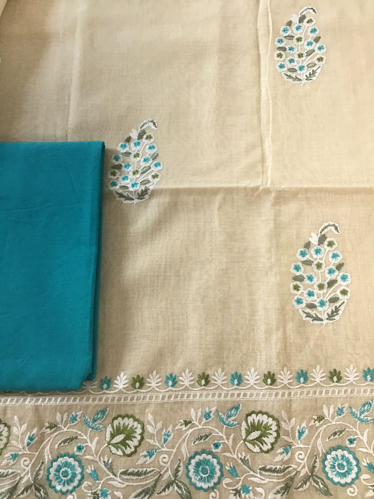 Soft Chanderi Embroidered Suit - Beige