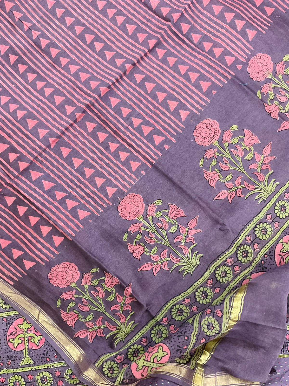 Pure Hakoba Cotton Printed Embroidered Suit - Purple