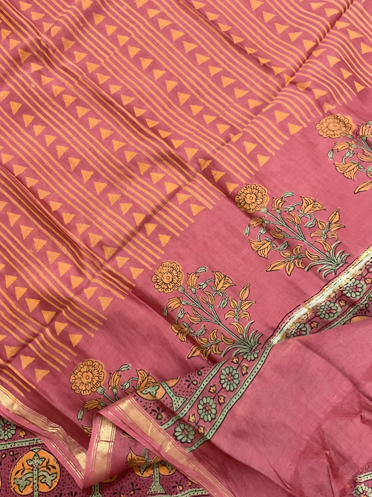 Pure Hakoba Cotton Printed Embroidered Suit - Pink