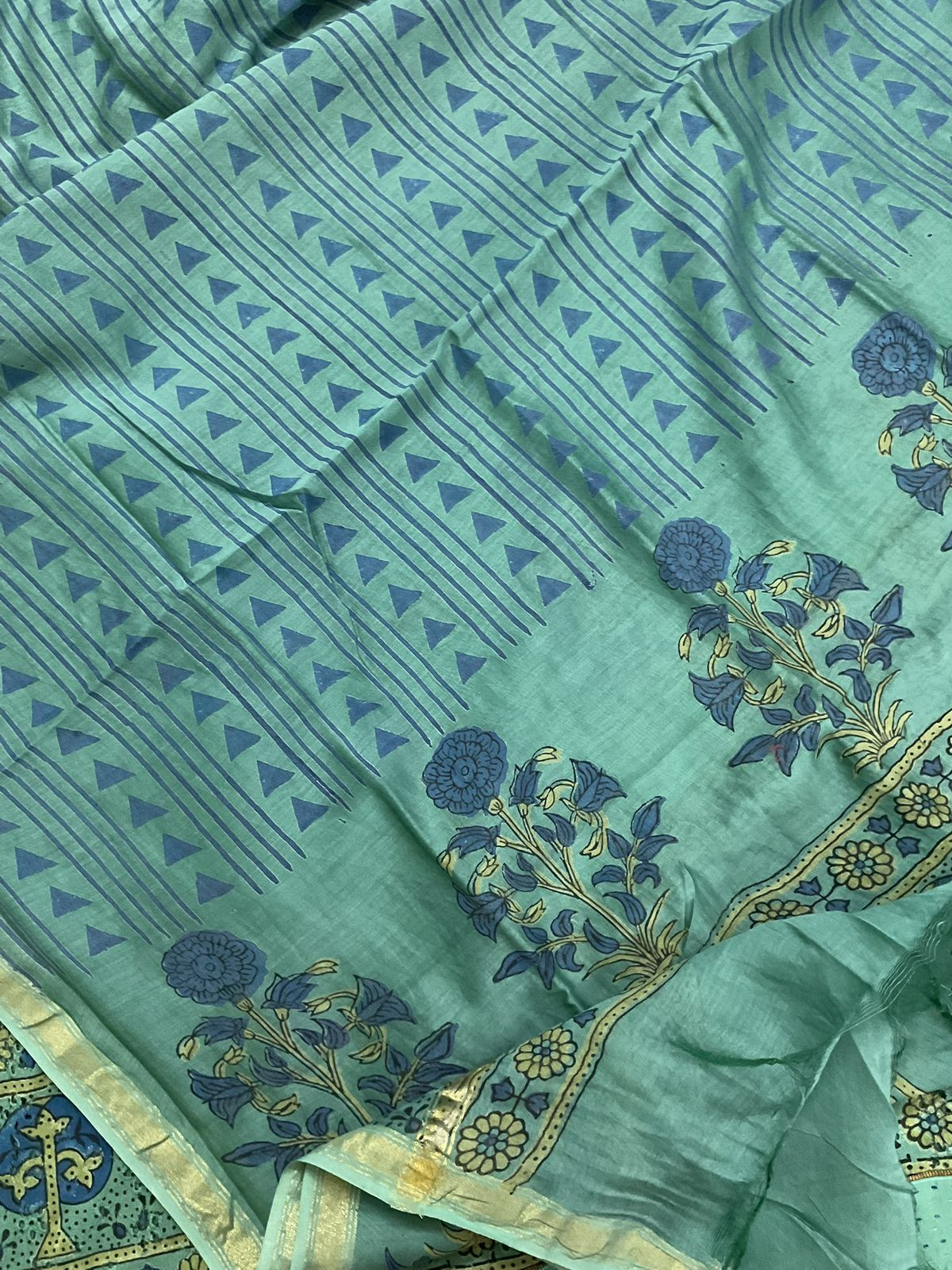 Pure Hakoba Cotton Printed Embroidered Suit - Green