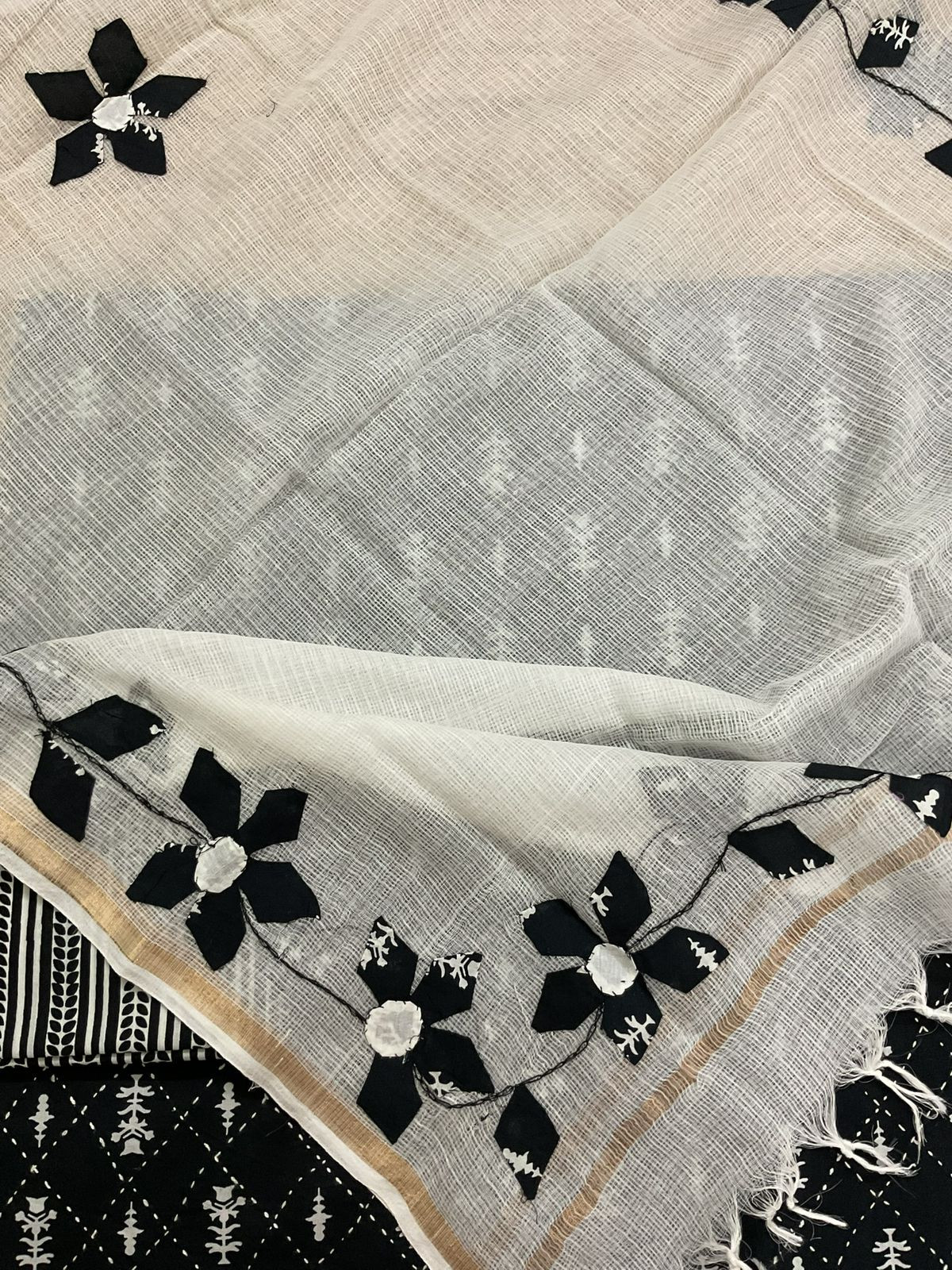 Pure Cotton Printed Embroidered Suit - Black