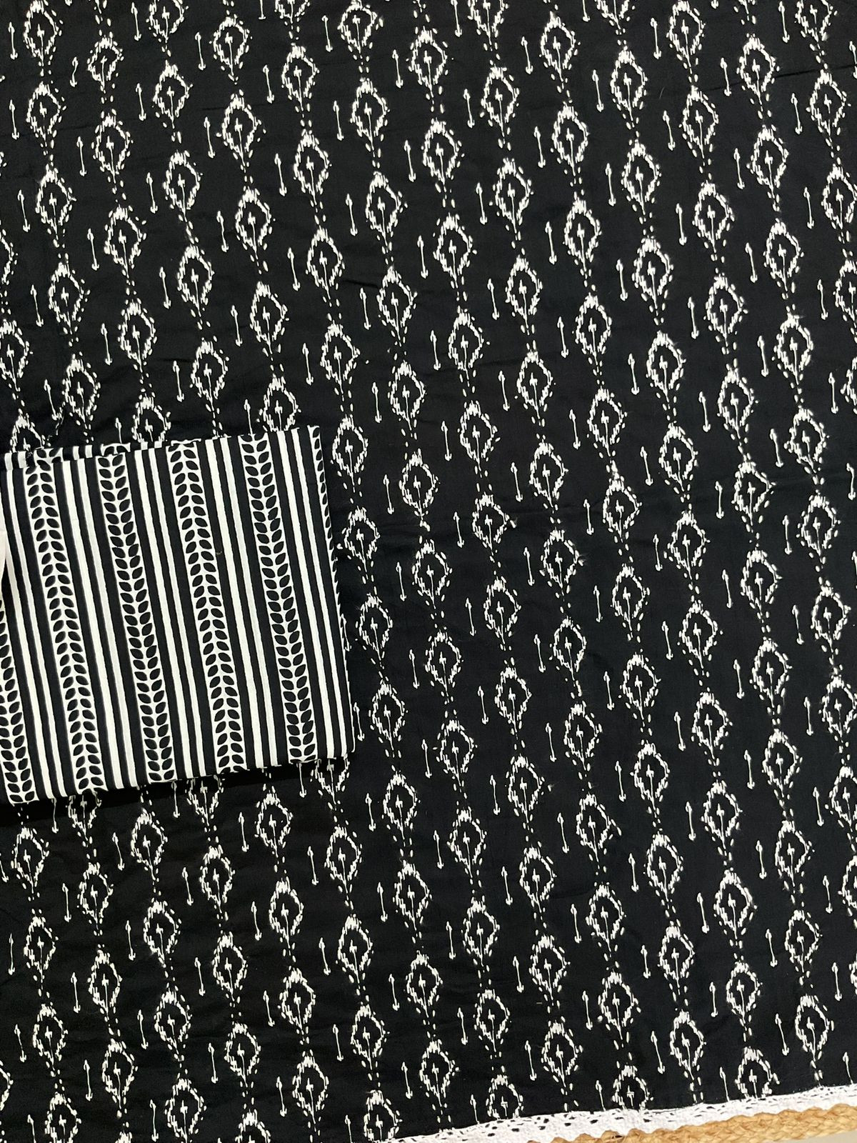 Pure Cotton Printed Embroidered Suit - Black