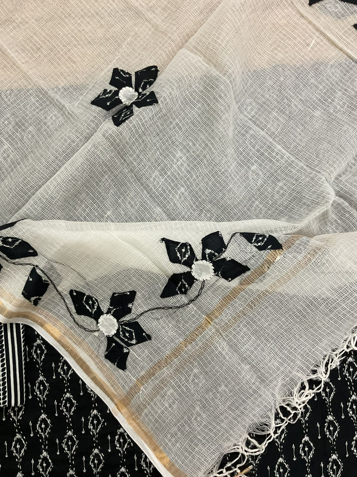 Pure Cotton Printed Embroidered Suit - Black