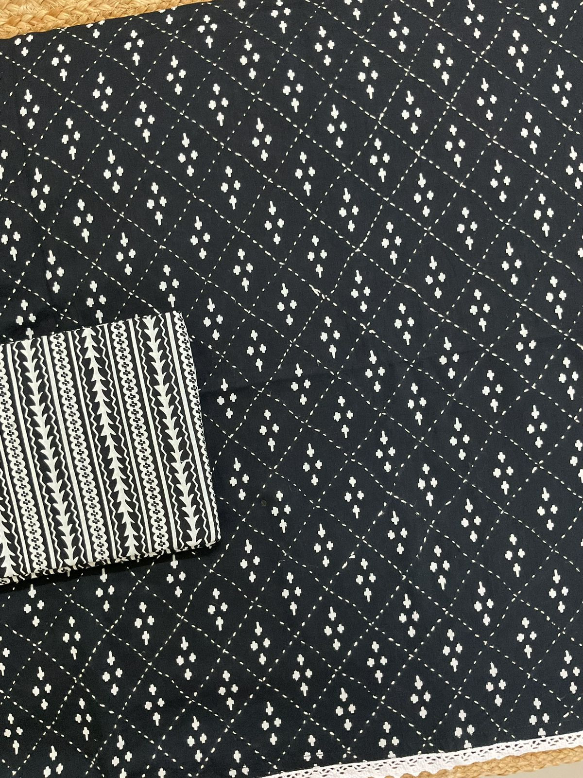 Pure Cotton Printed Embroidered Suit - Black