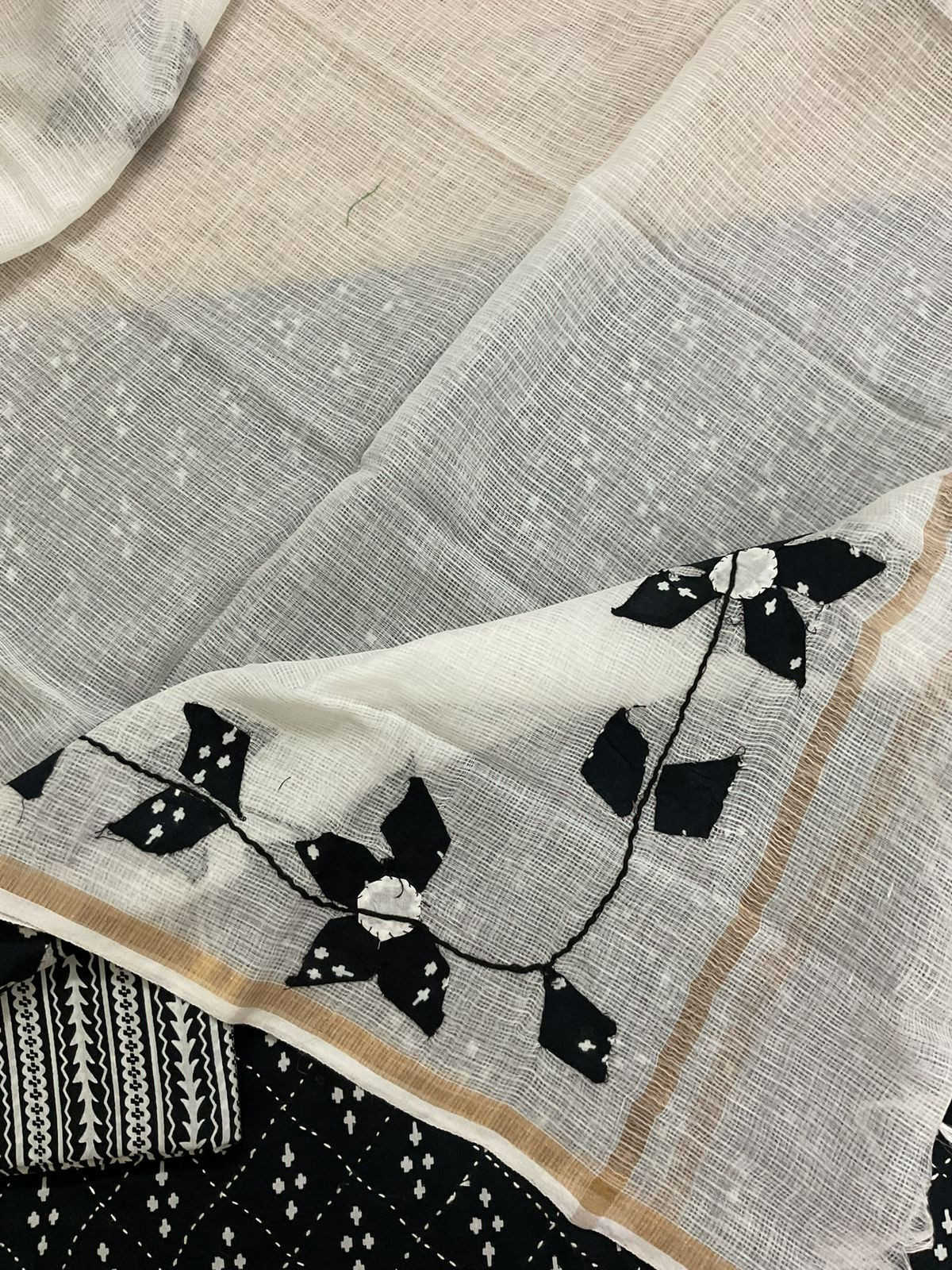 Pure Cotton Printed Embroidered Suit - Black