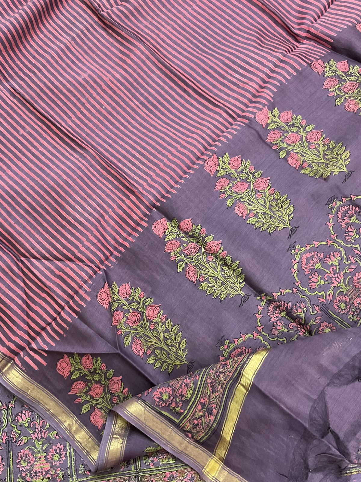 Pure Hakoba Cotton Printed Embroidered Suit - Purple