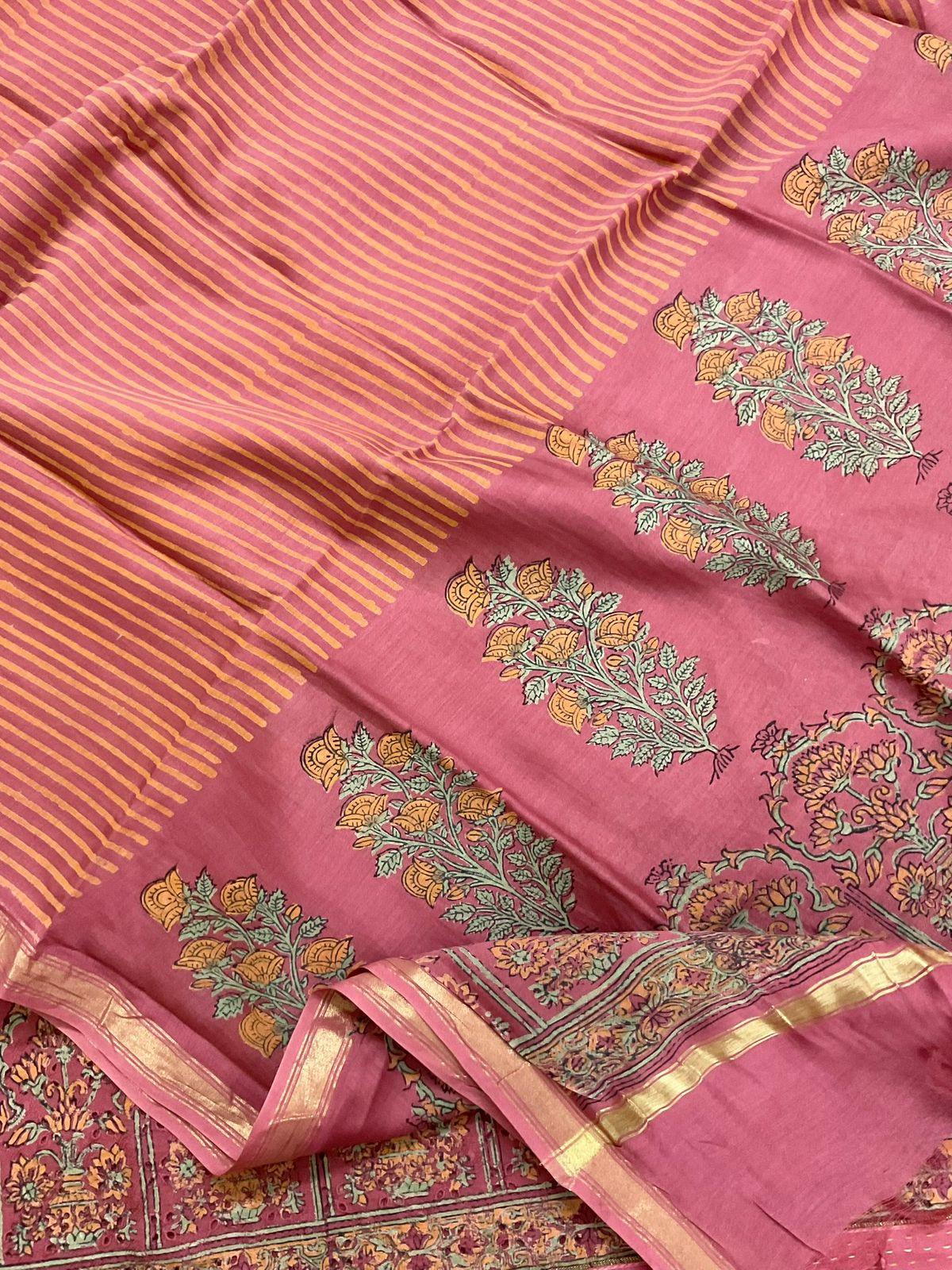 Pure Hakoba Cotton Printed Embroidered Suit - Pink