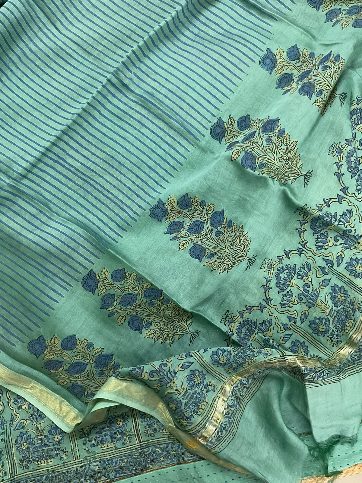 Pure Hakoba Cotton Printed Embroidered Suit - Green