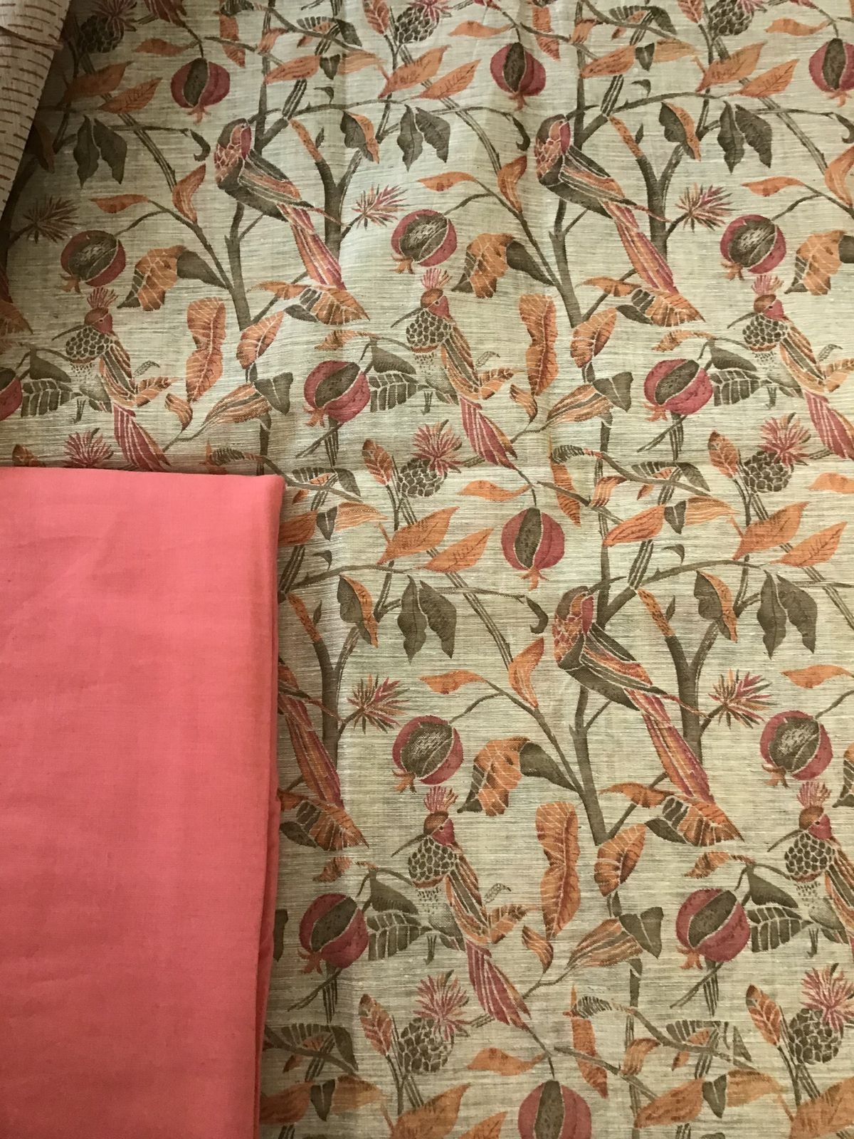 Soft Fine Slub Chanderi Printed Suit - Beige