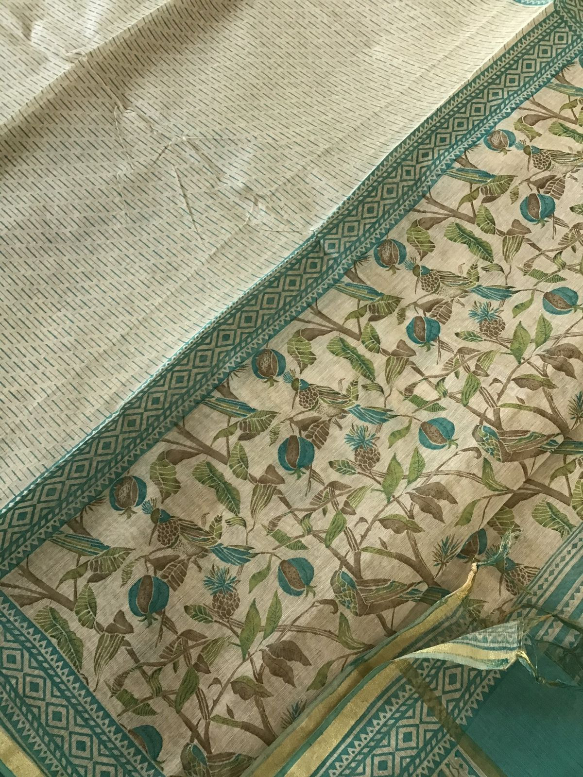 Soft Fine Slub Chanderi Printed Suit - Beige