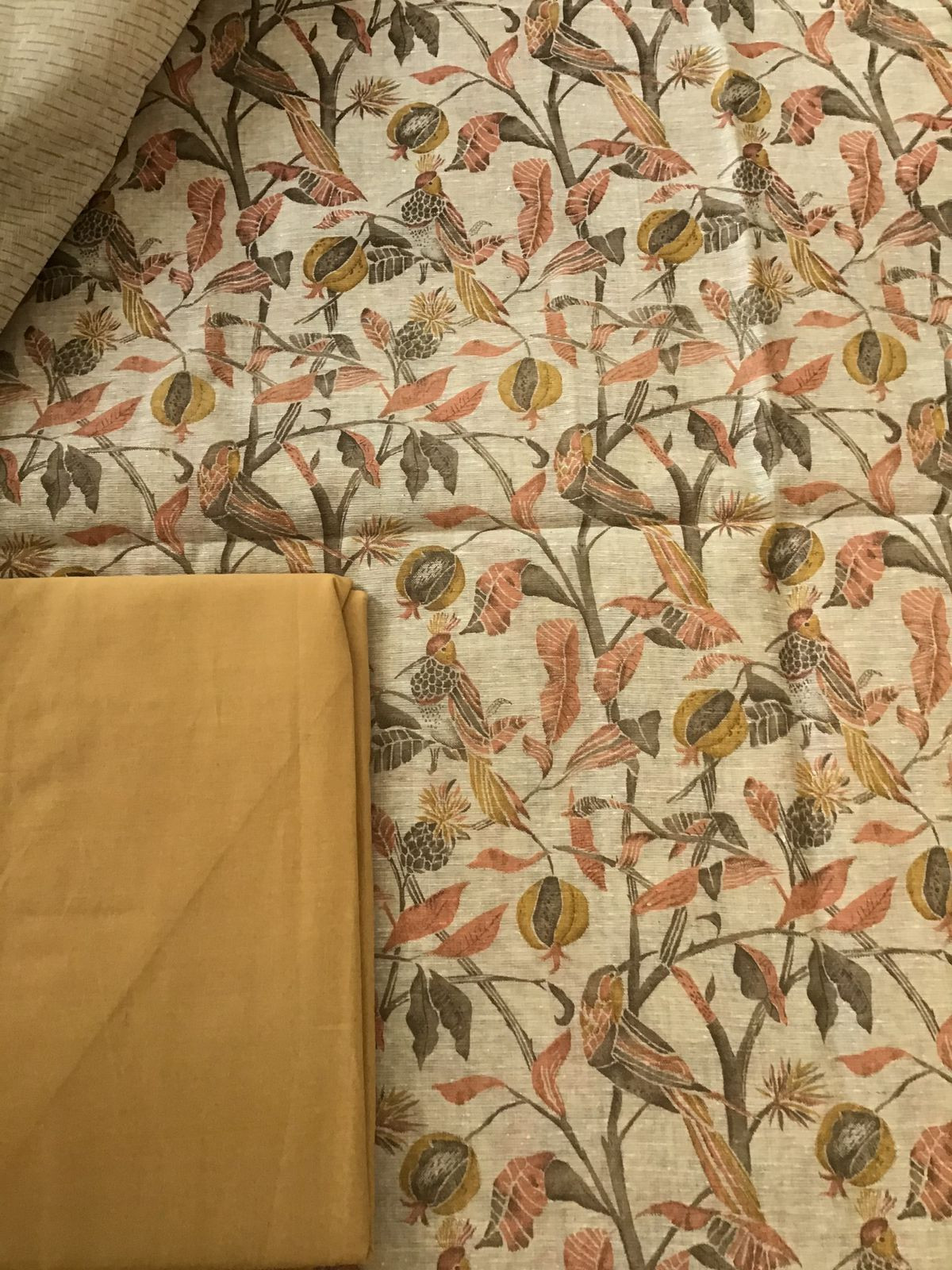Soft Fine Slub Chanderi Printed Suit - Beige