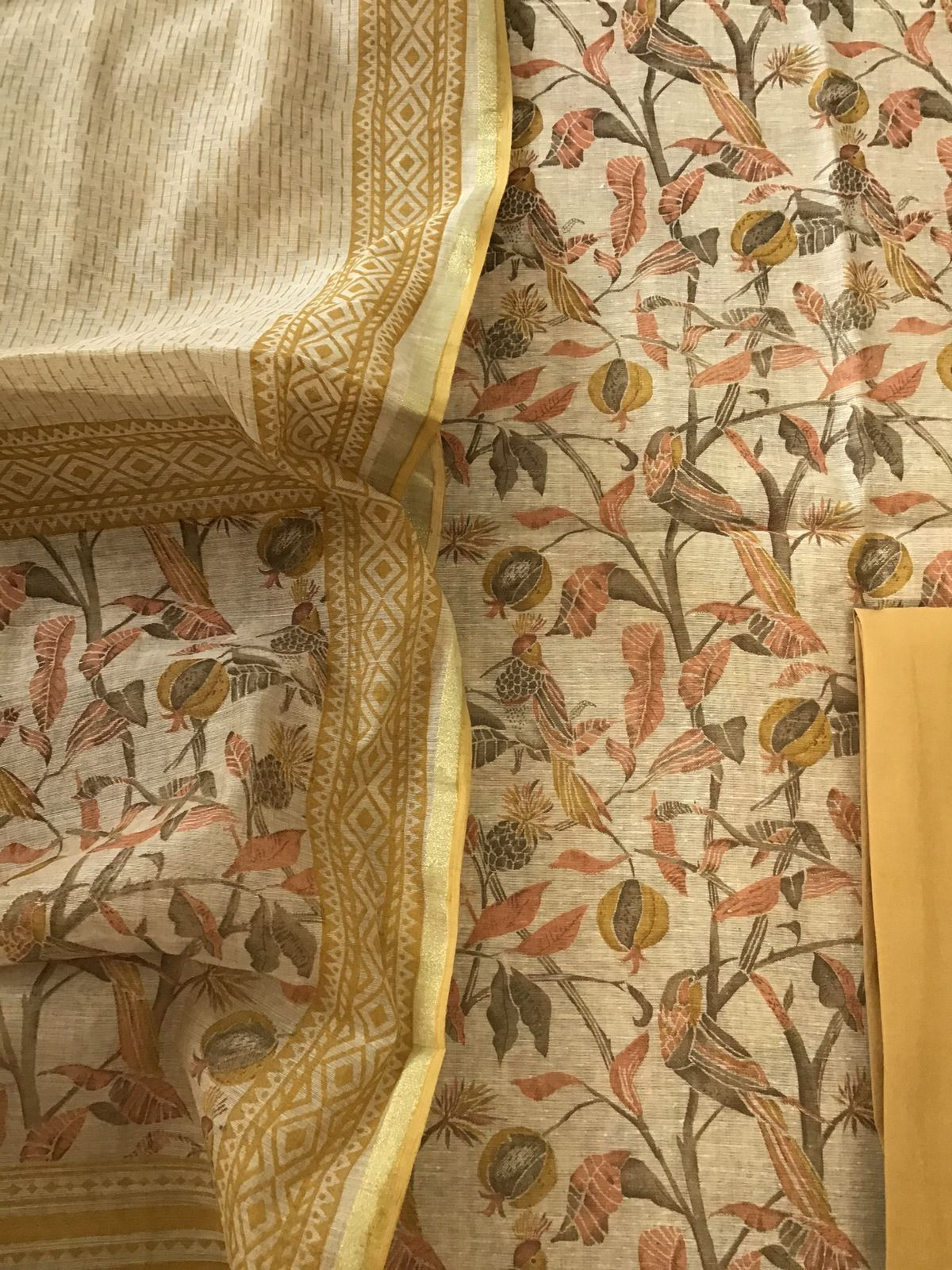 Soft Fine Slub Chanderi Printed Suit - Beige