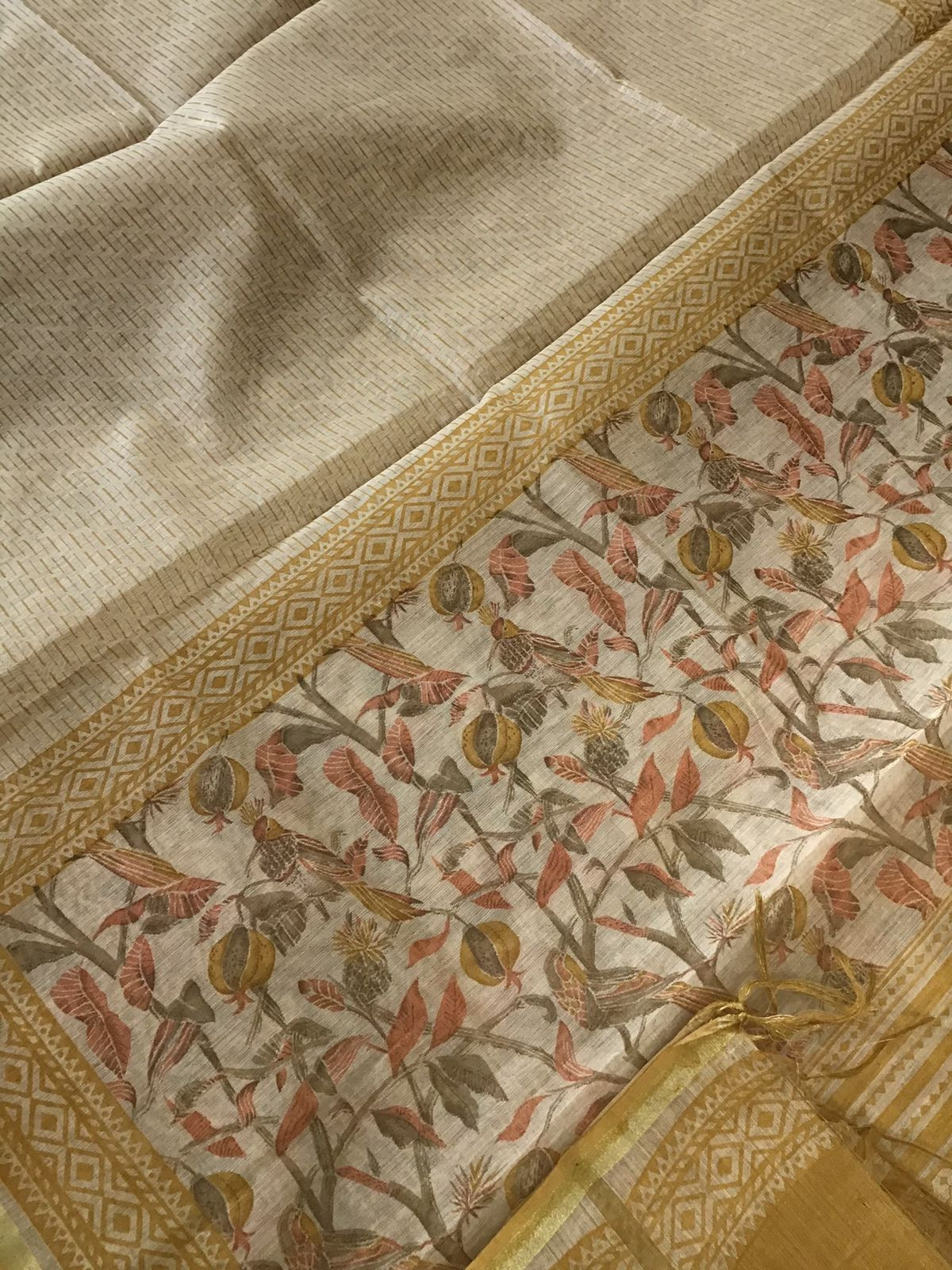 Soft Fine Slub Chanderi Printed Suit - Beige